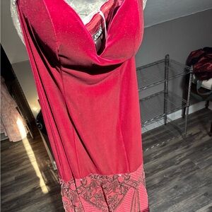 Elegant Red Dress with Lace Detail
